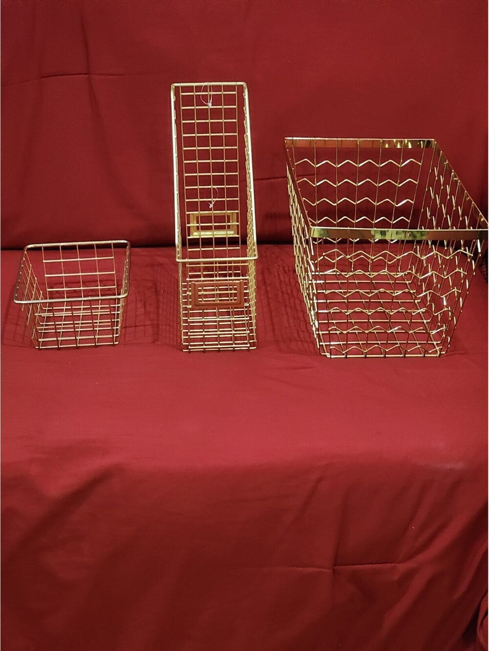 Lot of 3 Gold Tone Wire Baskets - 2 Large & 1 Small